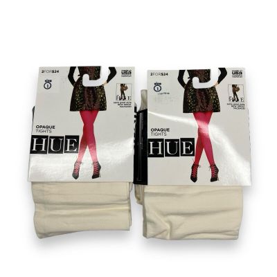 Hue Tights Opaque No Control Top Ivory Womens Size 1 New 2 Pair Stretch